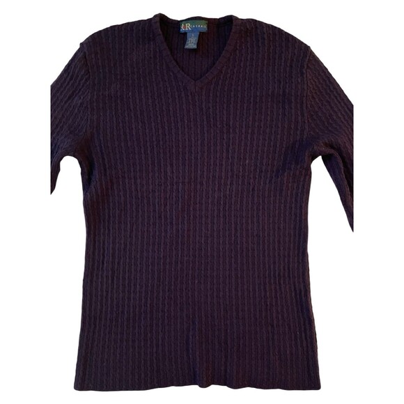 Vintage R&R Casuals Sweater L Purple Ribbed Knit 100% Merino Wool Made in Italy - Picture 2 of 6